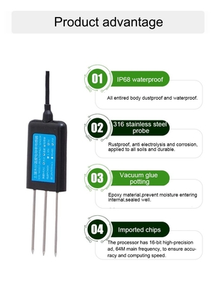 Hoog nauwkeurige supervochtigheidsdetector van de bodem meetbereik 0-100% Probelengte 70 mm