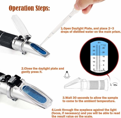 OEM-ondersteuning 2 schaal 0-32% Brix 0-28% Zoutgehalte ATC-refractometer voor zeewater Marine Fishkeeping Aquarium