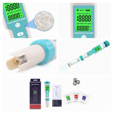 2024 Digitaal 7 in 1 TDS-eenheden voor zoutgehalte Watertester voor pH/TDS/EC/TEMP-meting