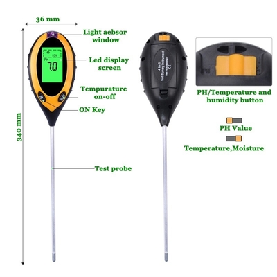 LCD Display Digitaal 4 in 1 Bodem PH Meter met Temperatuur Vochtigheid Zonlicht Tester
