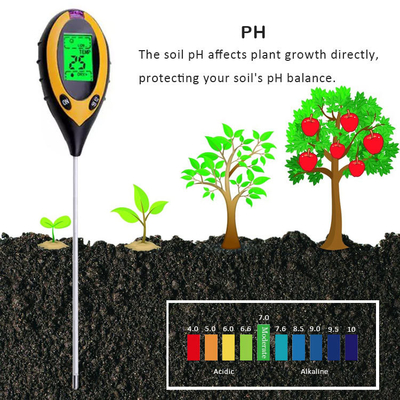 LCD Display Digitaal 4 in 1 Bodem PH Meter met Temperatuur Vochtigheid Zonlicht Tester