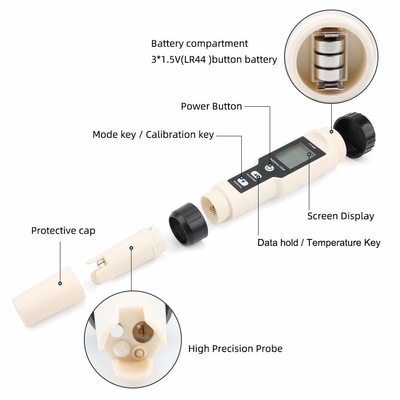 Multiparameter pH-meter 5 in 1 TDS/EC/saliniteit/TEMP-tester met vervangbare elektrode