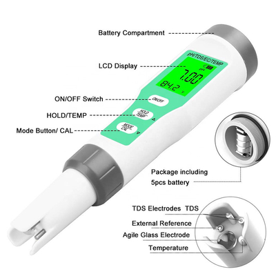 4 in 1 waterdichte watermeter voor aquaria en hydroponica pH/TDS/EC/temperatuurmeters