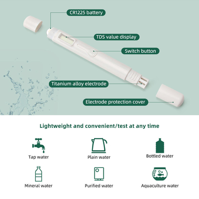 Hoog nauwkeurige TDS-meter Eenknoppenpen Type 0-9990ppm Meetbereik ±2% nauwkeurigheid
