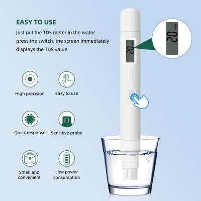 Hoog nauwkeurige TDS-meter Eenknoppenpen Type 0-9990ppm Meetbereik ±2% nauwkeurigheid