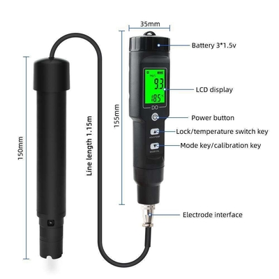 LCD-scherm Gesolde zuurstofmeter Temperatuur water DO-tester voor aquacultuuranalyse
