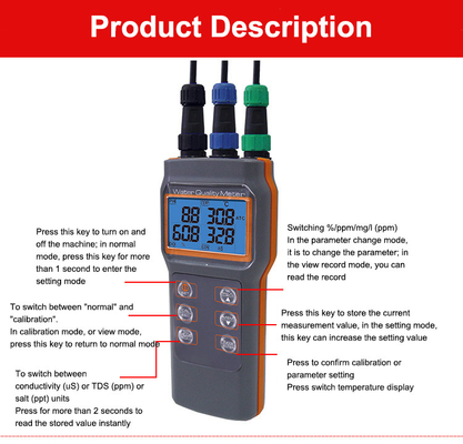Combo 5 in 1 PH/COND./D.O/TEMP watermeter voor aquaponische AZ86031 draagbare visvijver IP67