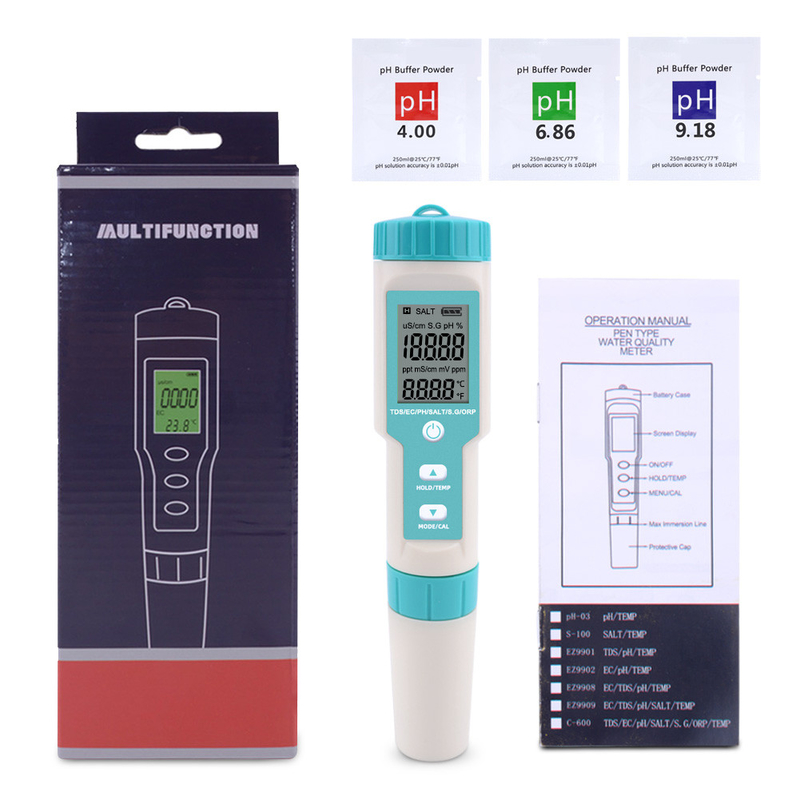 7-in-1-digitale watertester PH-meter/TDS/EC/saliniteit/SG/ORP/TEMP